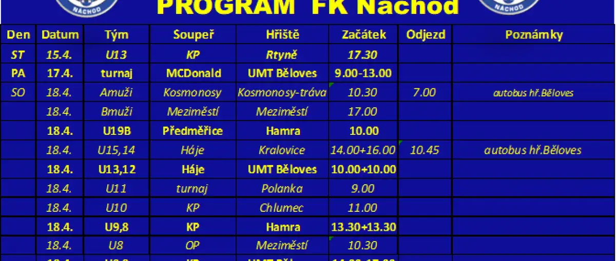 Program FK Náchod v k.t. 16/2026