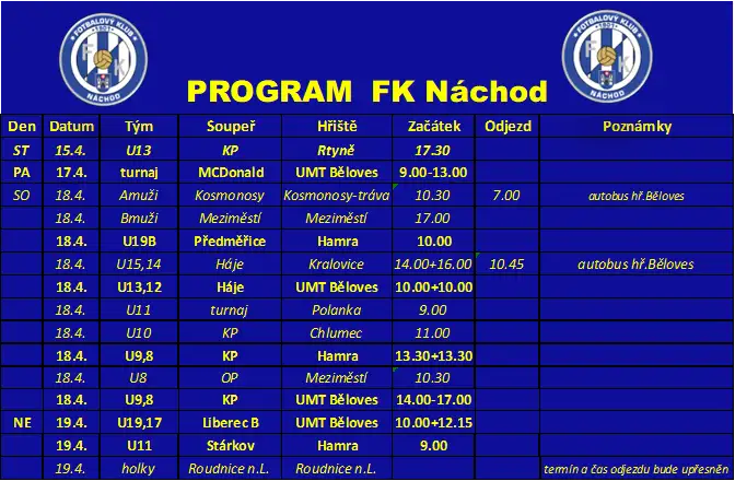 Program FK Náchod v k.t. 16/2026