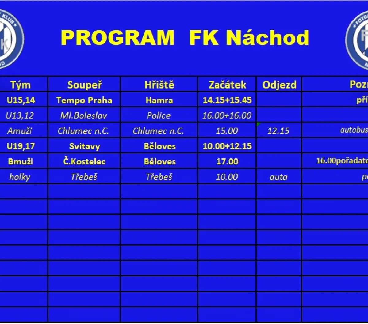 Týdenní program: 10.08.2026 - 16.08.2026