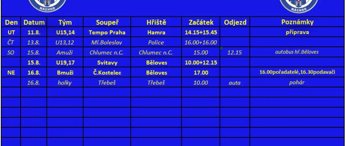Týdenní program: 10.08.2026 - 16.08.2026