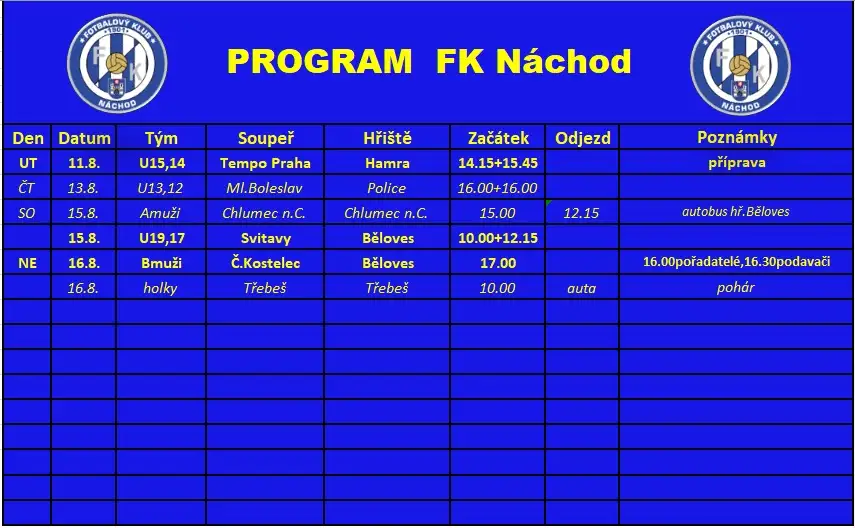 Týdenní program: 10.08.2026 - 16.08.2026