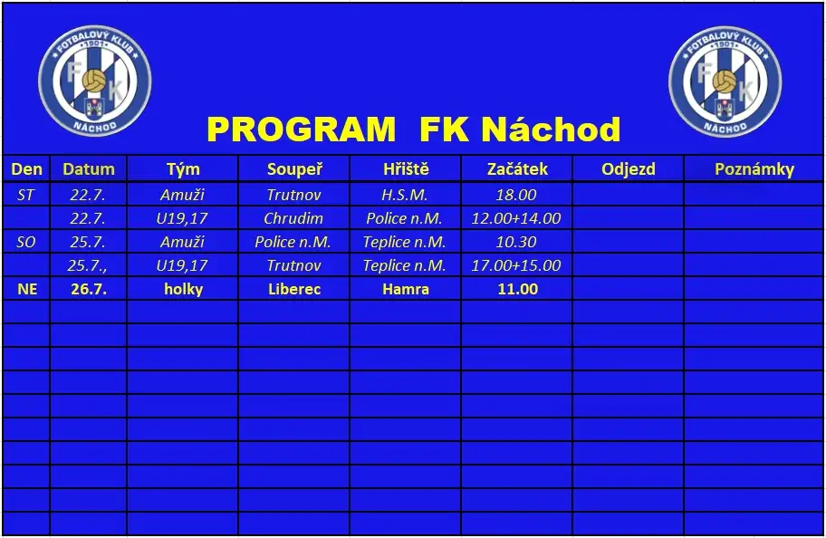 Týdenní program: 20.07.2026 - 26.07.2026
