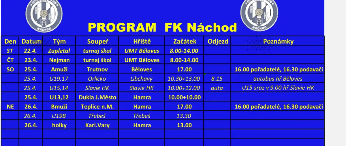 Program FK Náchod v k.t. 17/2026