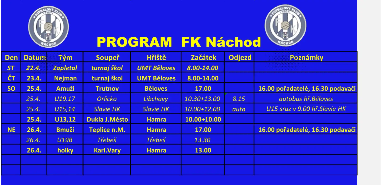 Program FK Náchod v k.t. 17/2026