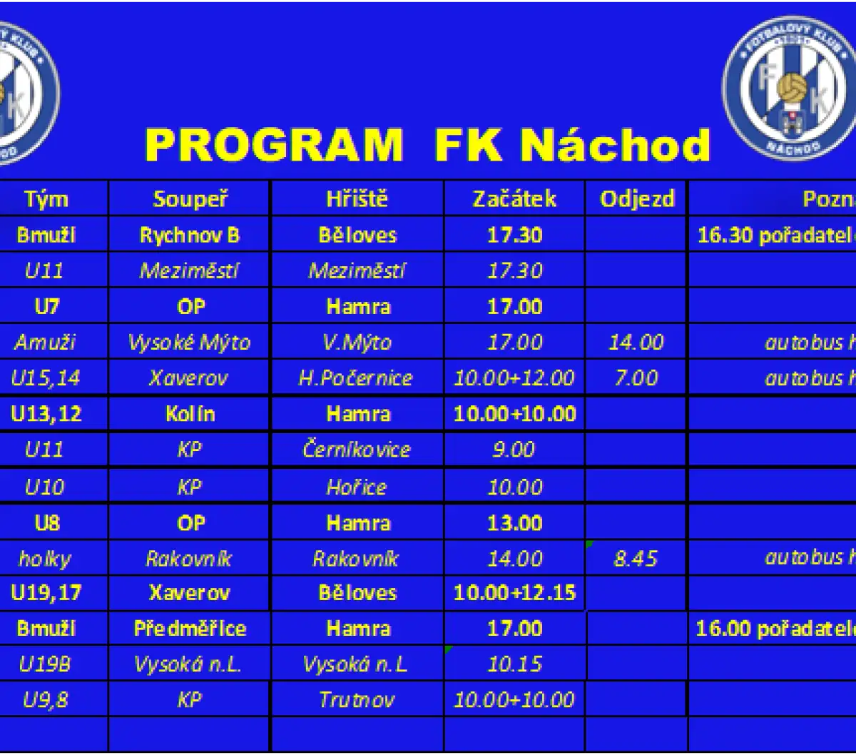 Program FK Náchod v k.t. 21/2026