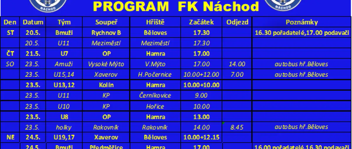Program FK Náchod v k.t. 21/2026