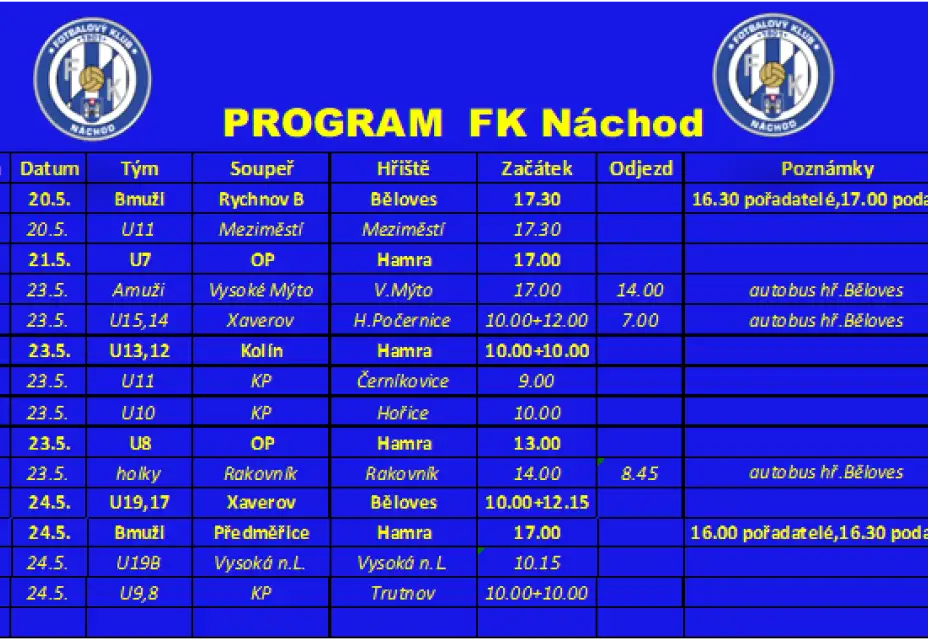 Program FK Náchod v k.t. 21/2026