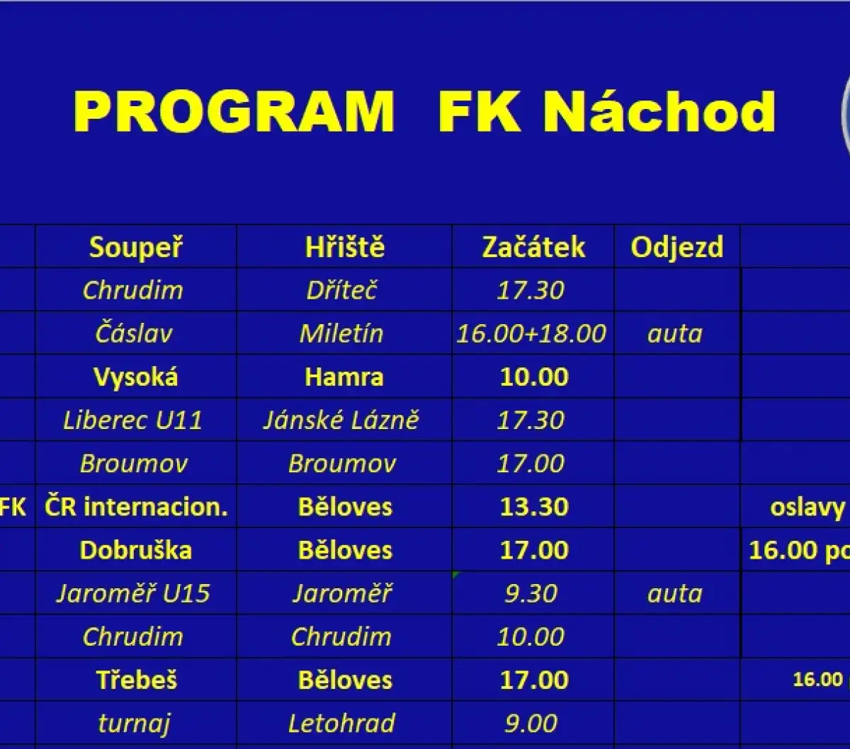 Týdenní program: 03.08.2026 - 09.08.2026