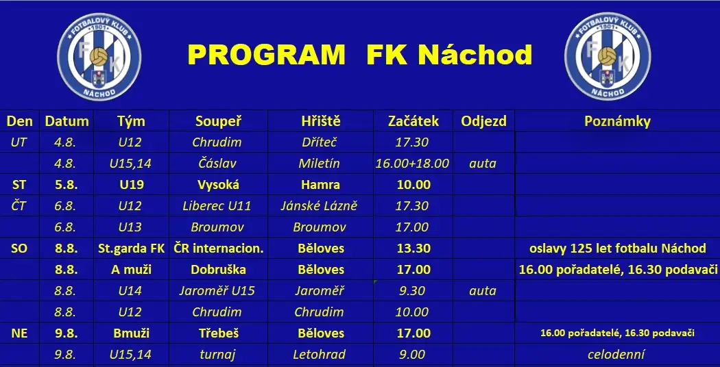 Týdenní program: 03.08.2026 - 09.08.2026