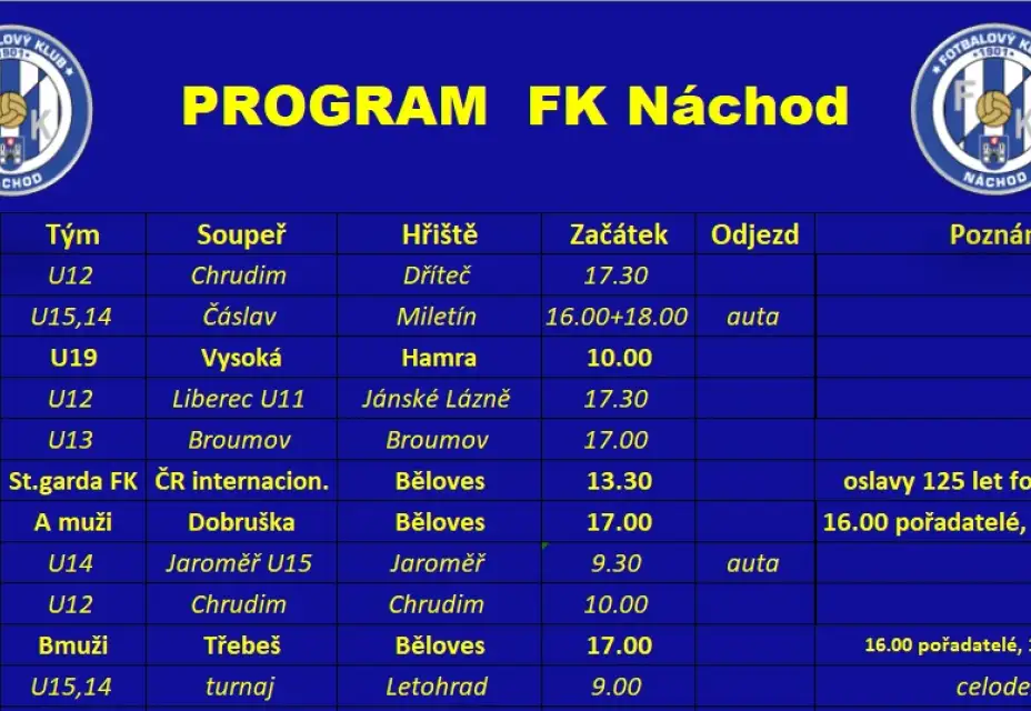 Týdenní program: 03.08.2026 - 09.08.2026