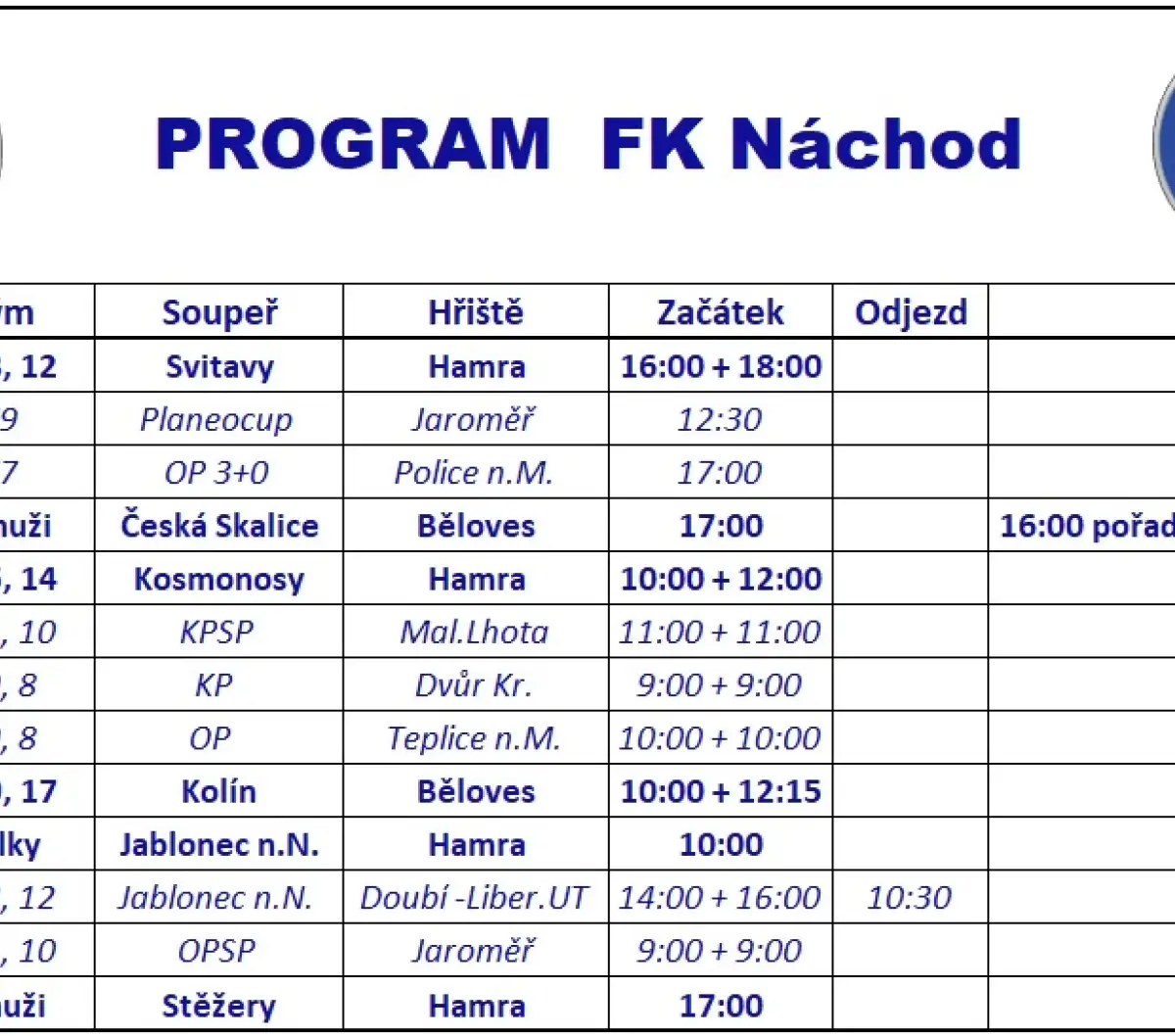 Týdenní program: 07.09.2026 - 13.09.2026