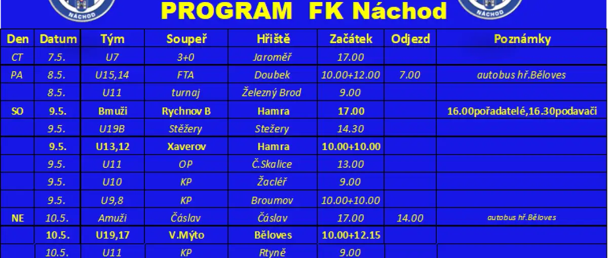 Program FK Náchod v k.t. 19/2026